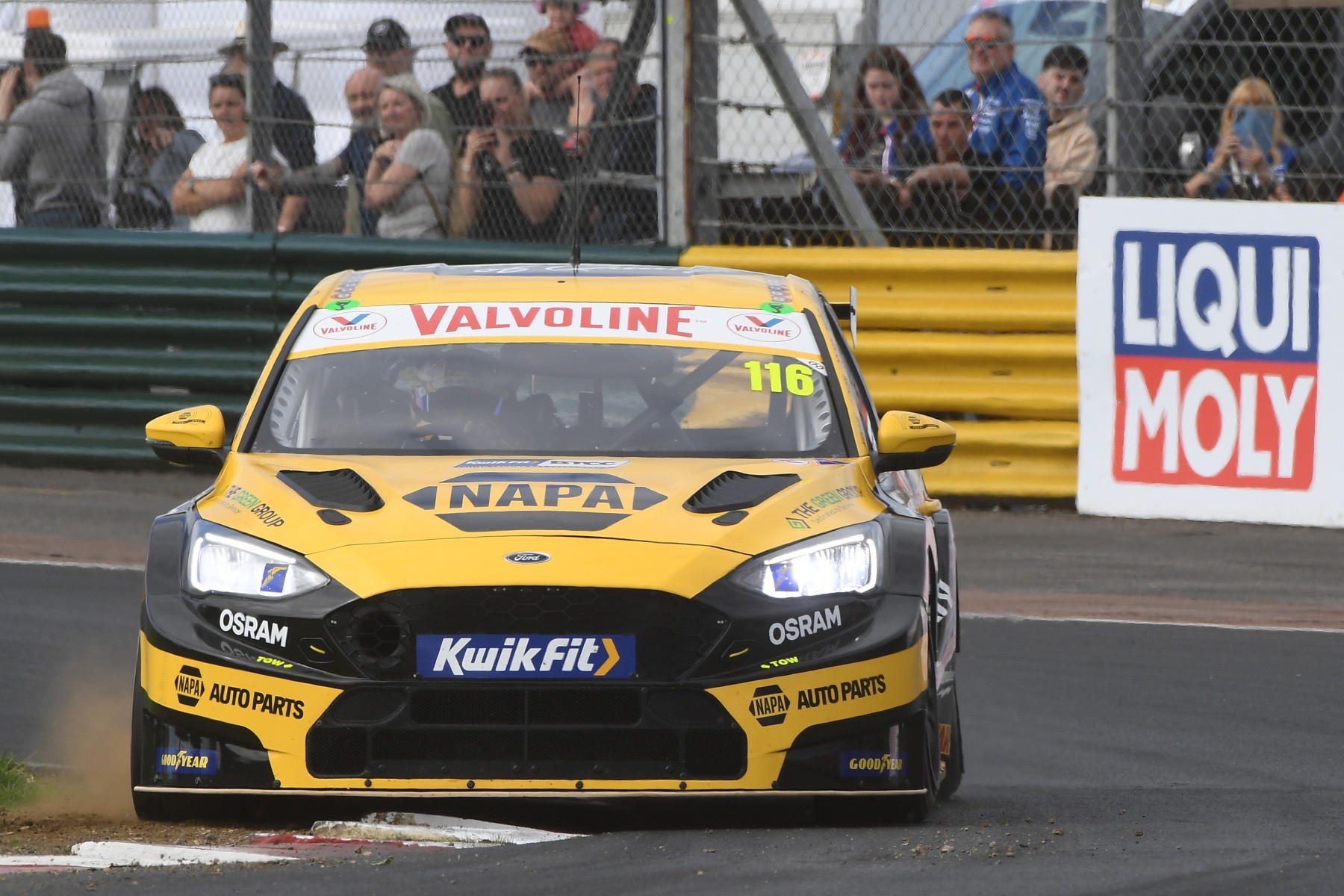 Ash Sutton's car on track at the BTCC race meeting at Croft Circuit in 2025.